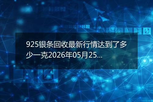 925银条回收最新行情达到了多少一克2026年05月25日